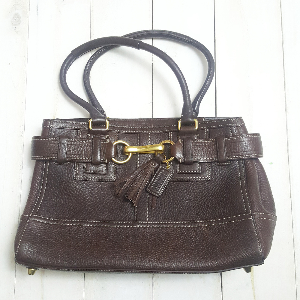 Coach All Leather Brown Handbag Shoulder Genuine